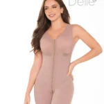 Faja postquirúrgica de alta compresión con sujetador y estilo hasta medio muslo